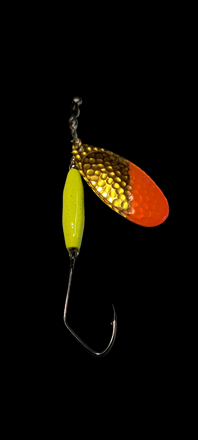 #6 Hammered Brass Heavy 18g 0.6oz Chartreuse Orange Tipped Stinger