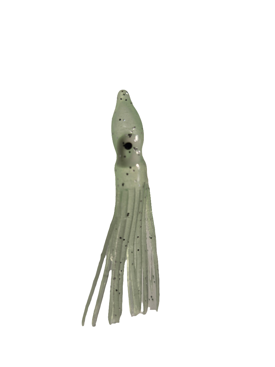White Transparent Glow  Hoochie 2"

5 Pack