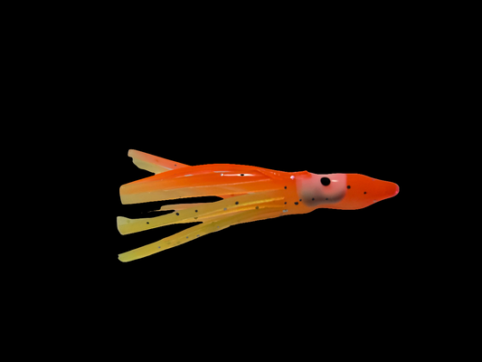 Flame Orange/Yellow Chartreuse Glow Eye Hoochie 2"

5 Pack